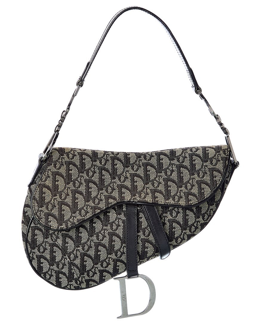 Dior Black Canvas Oblique Saddle Bag Canvas Rovelle Bags