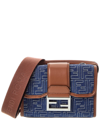 Fendi Baguette Double Ff Denim & Leather Crossbody Rovelle Bags