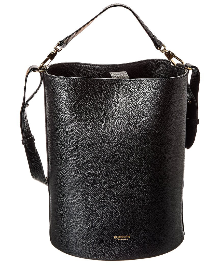 Burberry Logo Medium Leather Black Bucket Bag