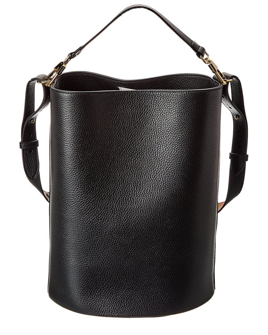 Burberry Logo Medium Leather Black Bucket Bag