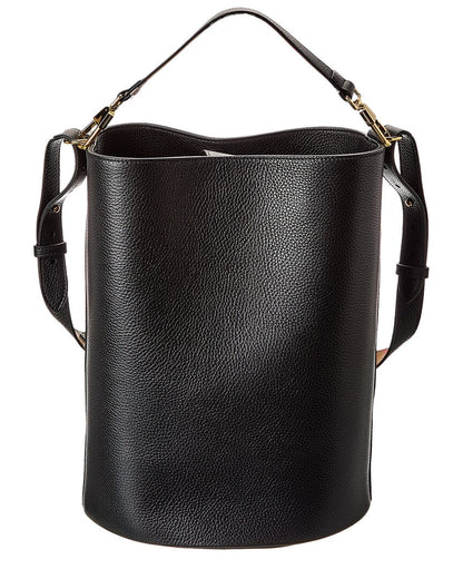 Burberry Logo Medium Leather Black Bucket Bag