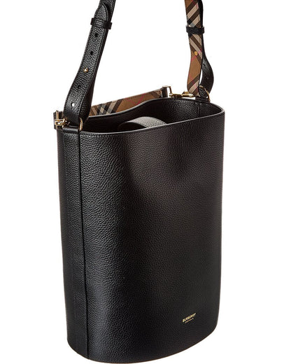 Burberry Logo Medium Leather Black Bucket Bag