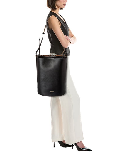 Burberry Logo Medium Leather Black Bucket Bag