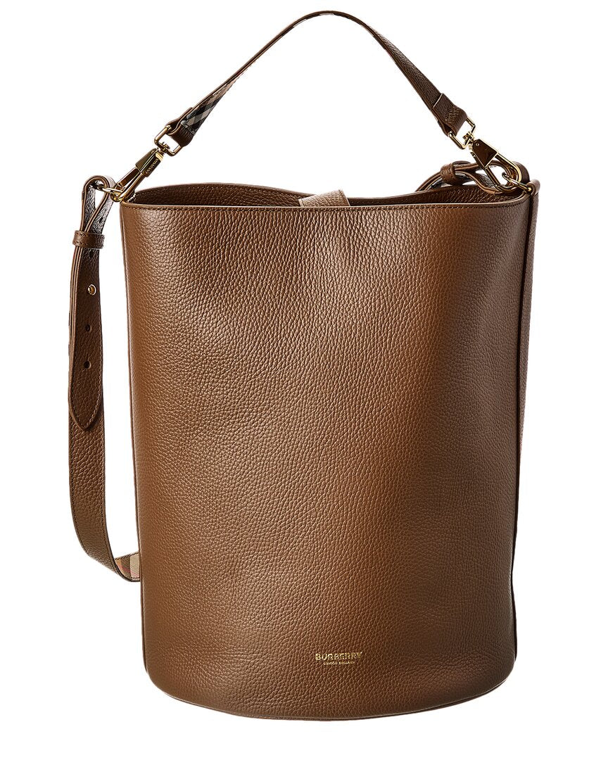 Burberry Logo Medium Leather Beige Bucket Bag