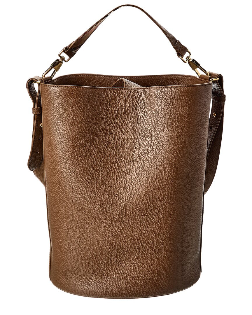 Burberry Logo Medium Leather Beige Bucket Bag