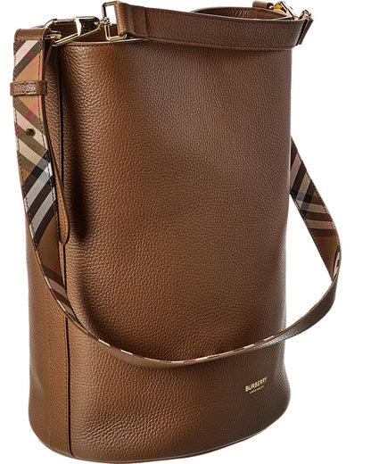 Burberry Logo Medium Leather Beige Bucket Bag