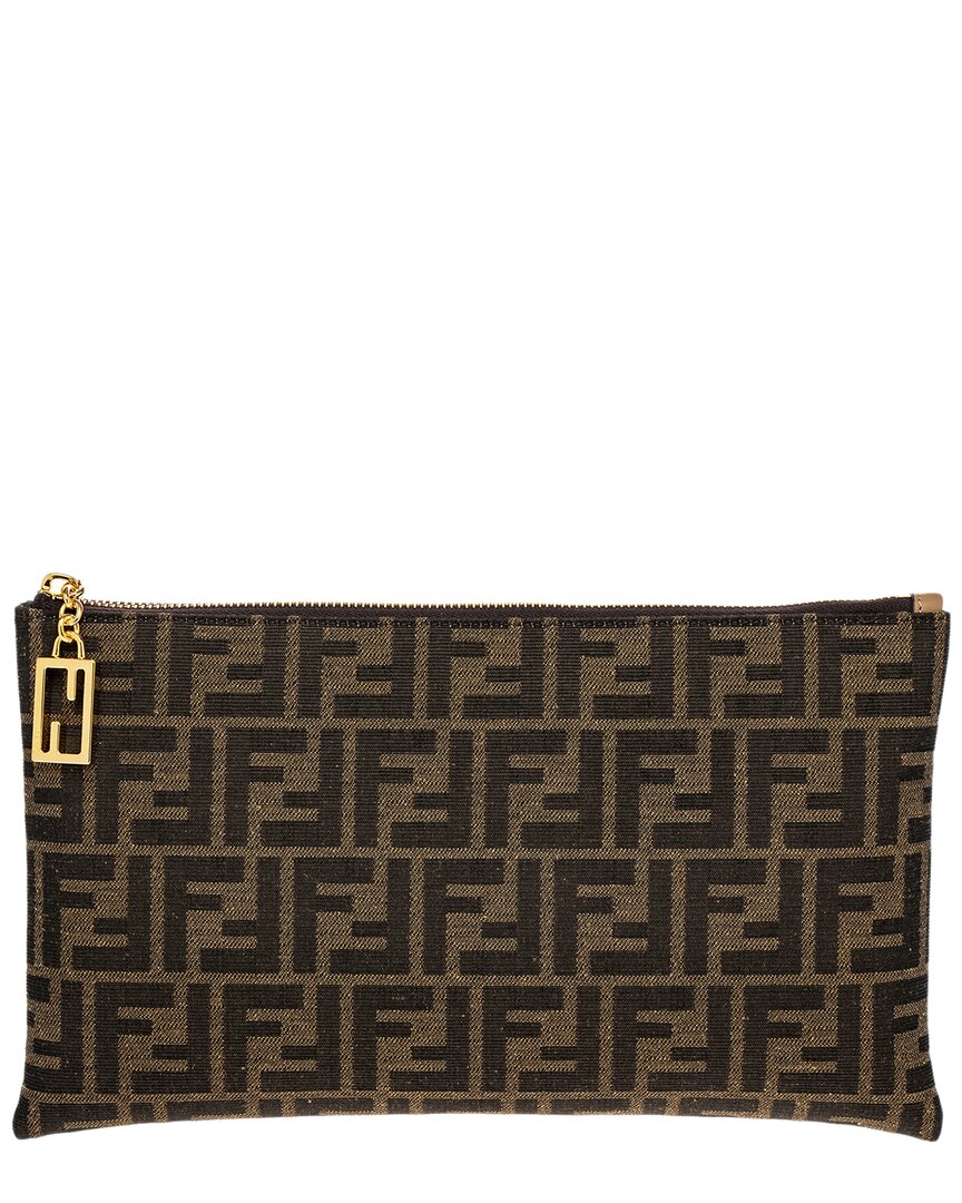 Fendi Flat Baguette Medium Leather-Trim Pouch Rovelle Bags