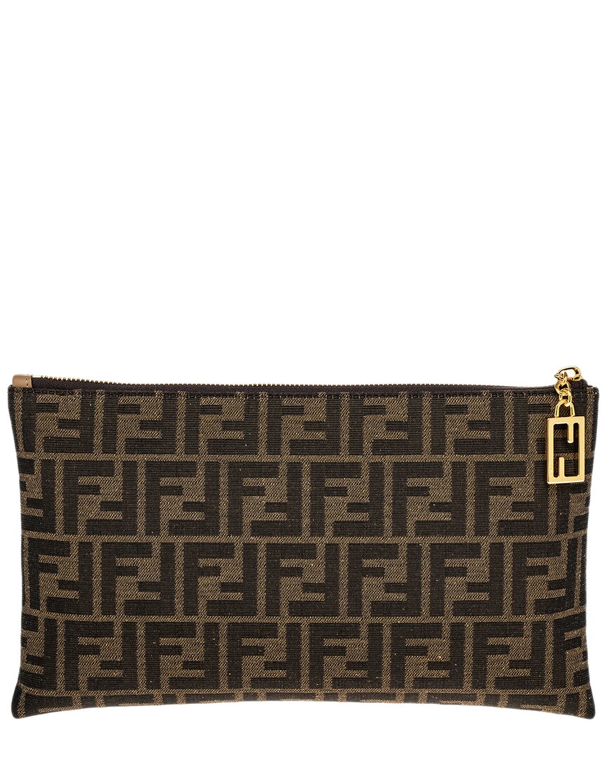 Fendi Flat Baguette Medium Leather-Trim Pouch Rovelle Bags