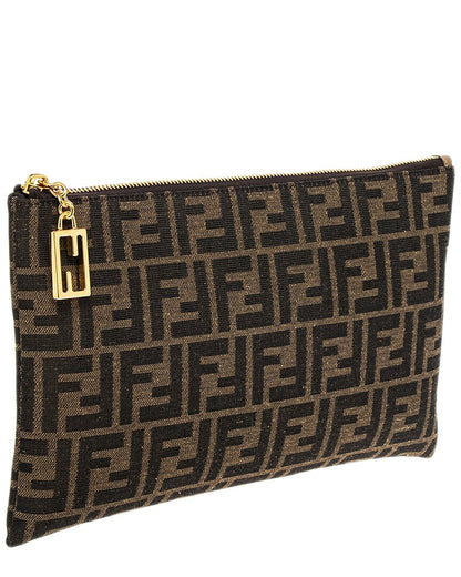 Fendi Flat Baguette Medium Leather-Trim Pouch Rovelle Bags