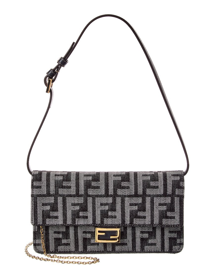 Fendi Baguette Ff Denim & Leather Wallet On Chain Rovelle Bags