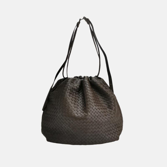 Bottega Veneta Drawstring Dark Chocolate Brown Intrecciato Leather Large Crossbody Bag