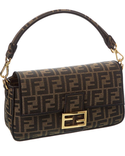 Fendi Baguette Ff Jacquard & Leather Shoulder Bag Rovelle Bags