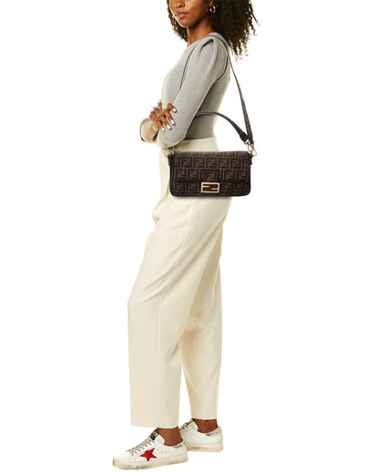 Fendi Baguette Ff Jacquard & Leather Shoulder Bag Rovelle Bags
