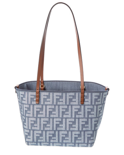 Fendi Roll Small Ff Denim & Leather Tote Rovelle Bags