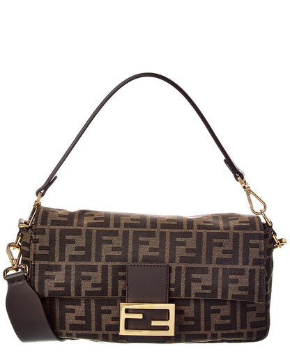 Fendi Baguette Ff Jacquard & Leather Shoulder Bag Rovelle Bags