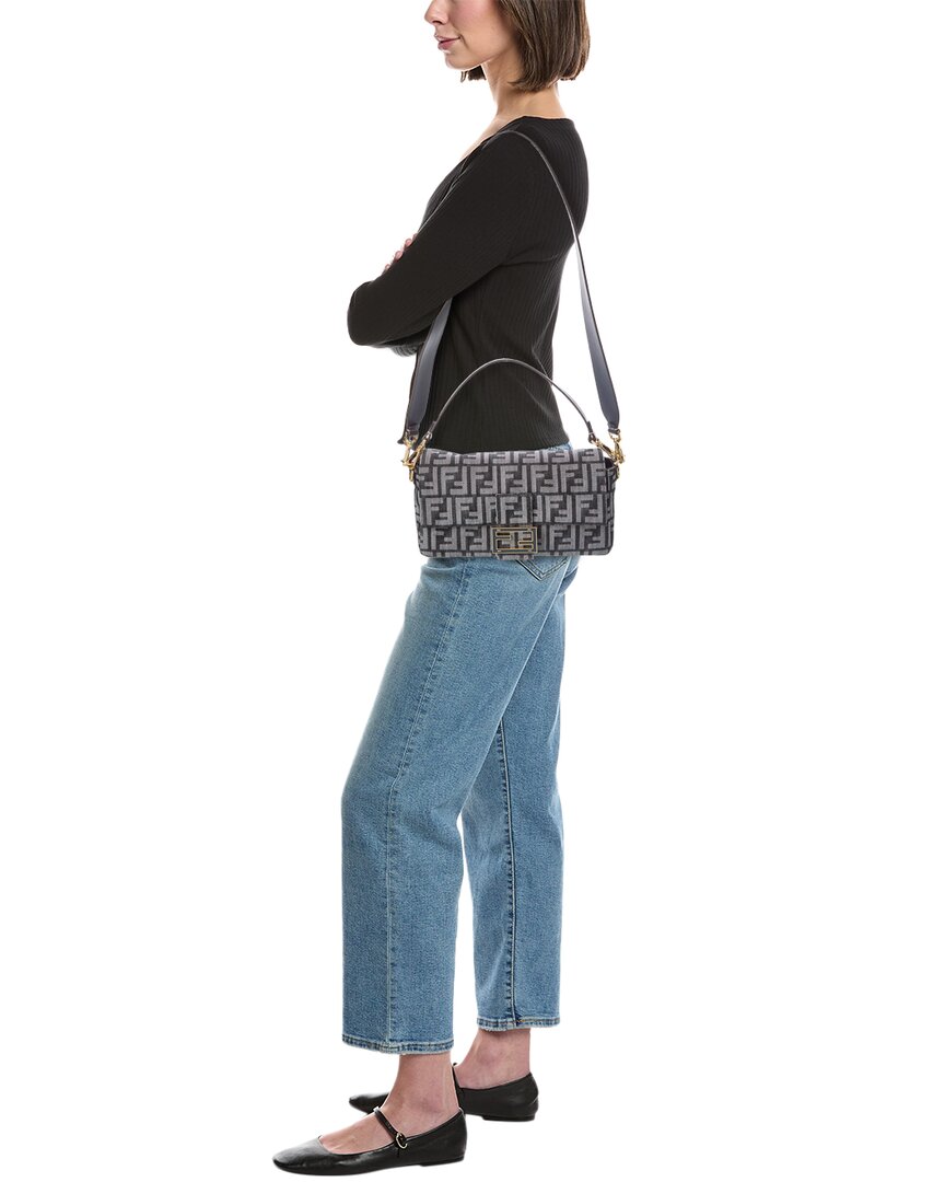 Fendi Baguette Ff Denim Jacquard & Leather Shoulder Bag Rovelle Bags