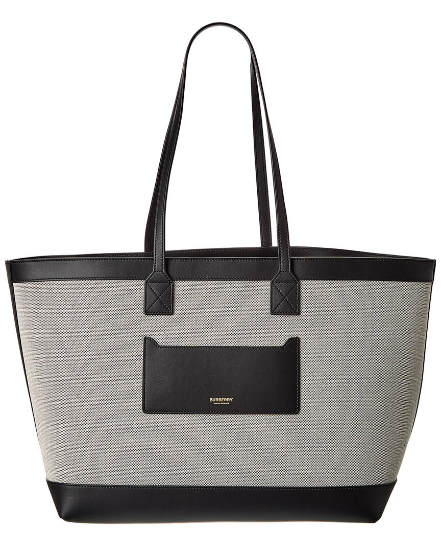 Burberry Logo SIZE Leather Black Tote Bag