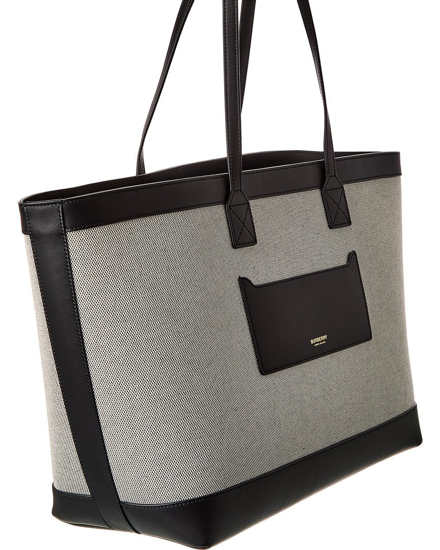 Burberry Logo SIZE Leather Black Tote Bag