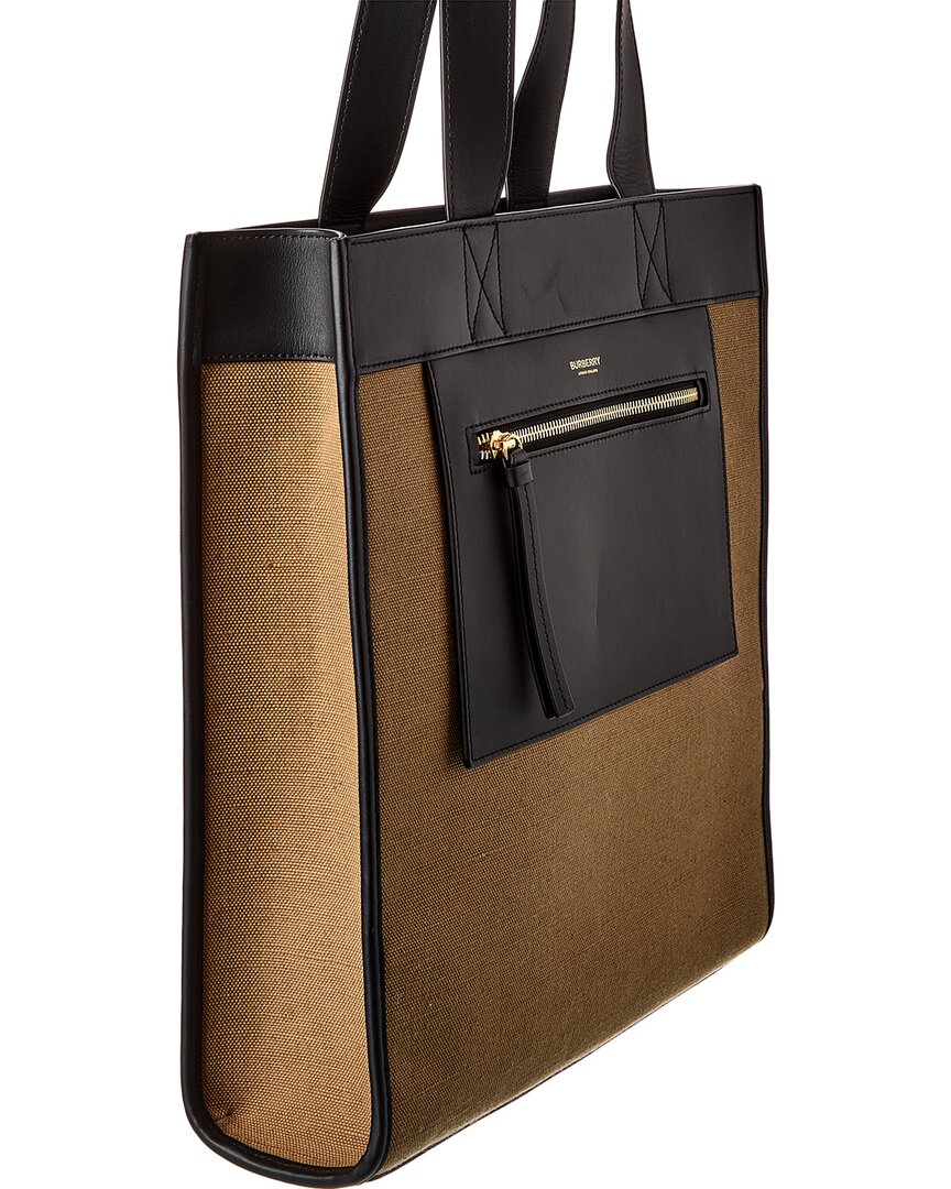 Burberry Logo SIZE Leather Brown Tote Bag