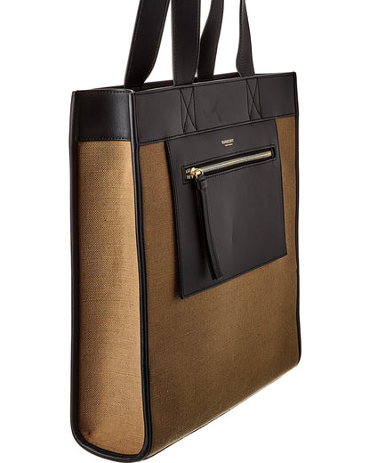 Burberry Logo SIZE Leather Brown Tote Bag
