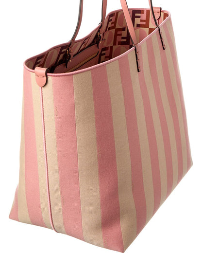 Fendi Roll Large Canvas & Leather Tote Rovelle Bags