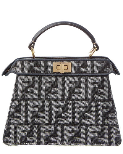 Fendi Peekaboo Iseeu Petite Ff Denim & Leather Tote Rovelle Bags