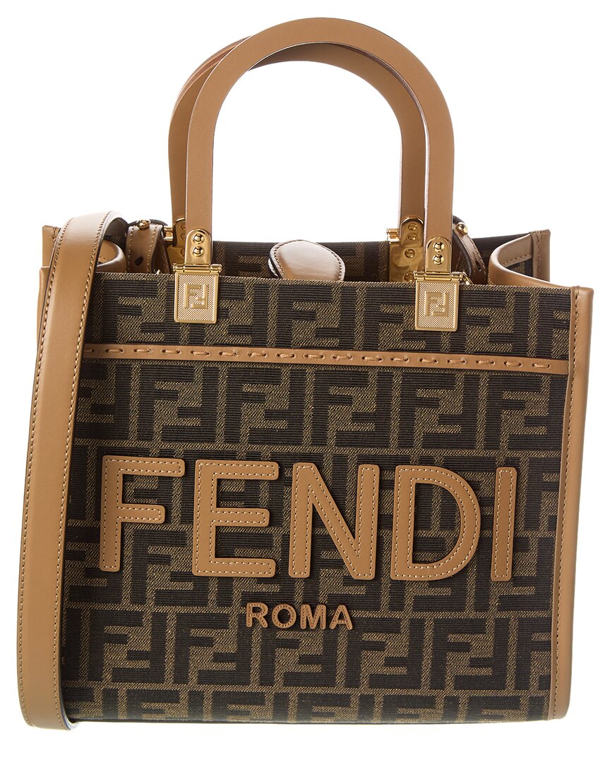 Fendi Sunshine Small Ff Jacquard & Leather Tote Rovelle Bags