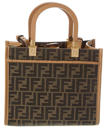 Fendi Sunshine Small Ff Jacquard & Leather Tote Rovelle Bags