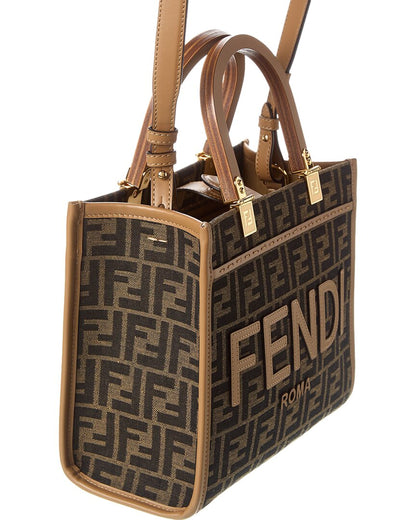 Fendi Sunshine Small Ff Jacquard & Leather Tote Rovelle Bags