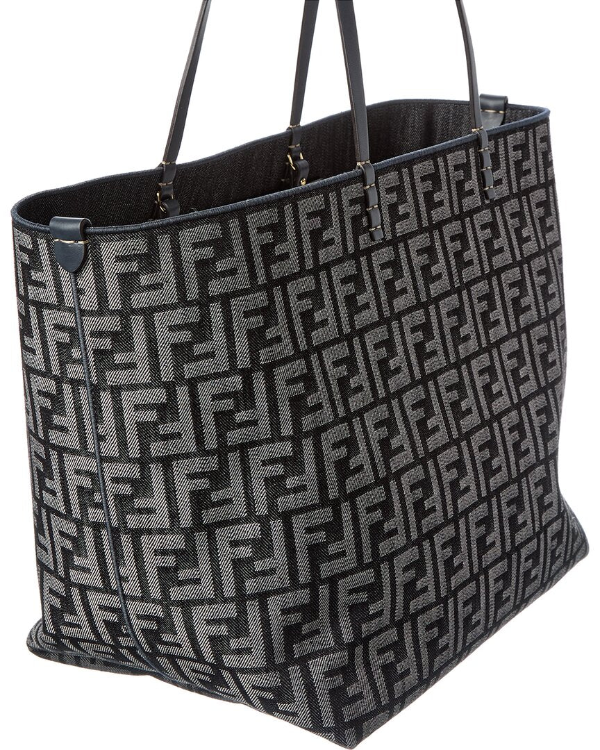 Fendi Roll Large Ff Denim & Leather Tote Rovelle Bags