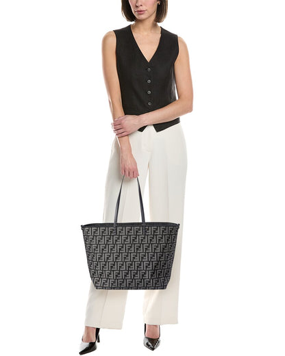 Fendi Roll Large Ff Denim & Leather Tote Rovelle Bags