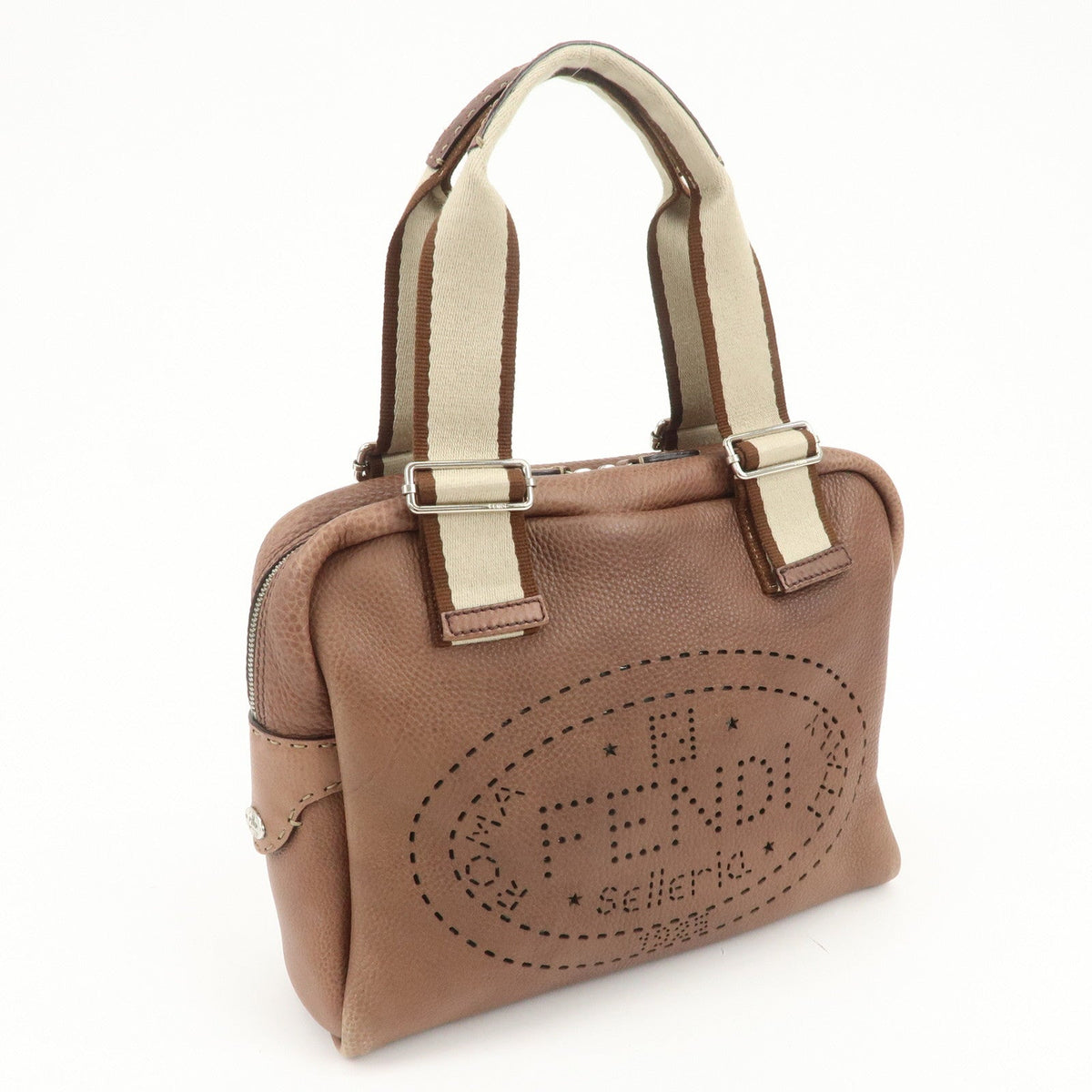 FENDI Selleria Leather Canvas Hand Bag Shoulder Bag Brown 8BL093 Rovelle Bags