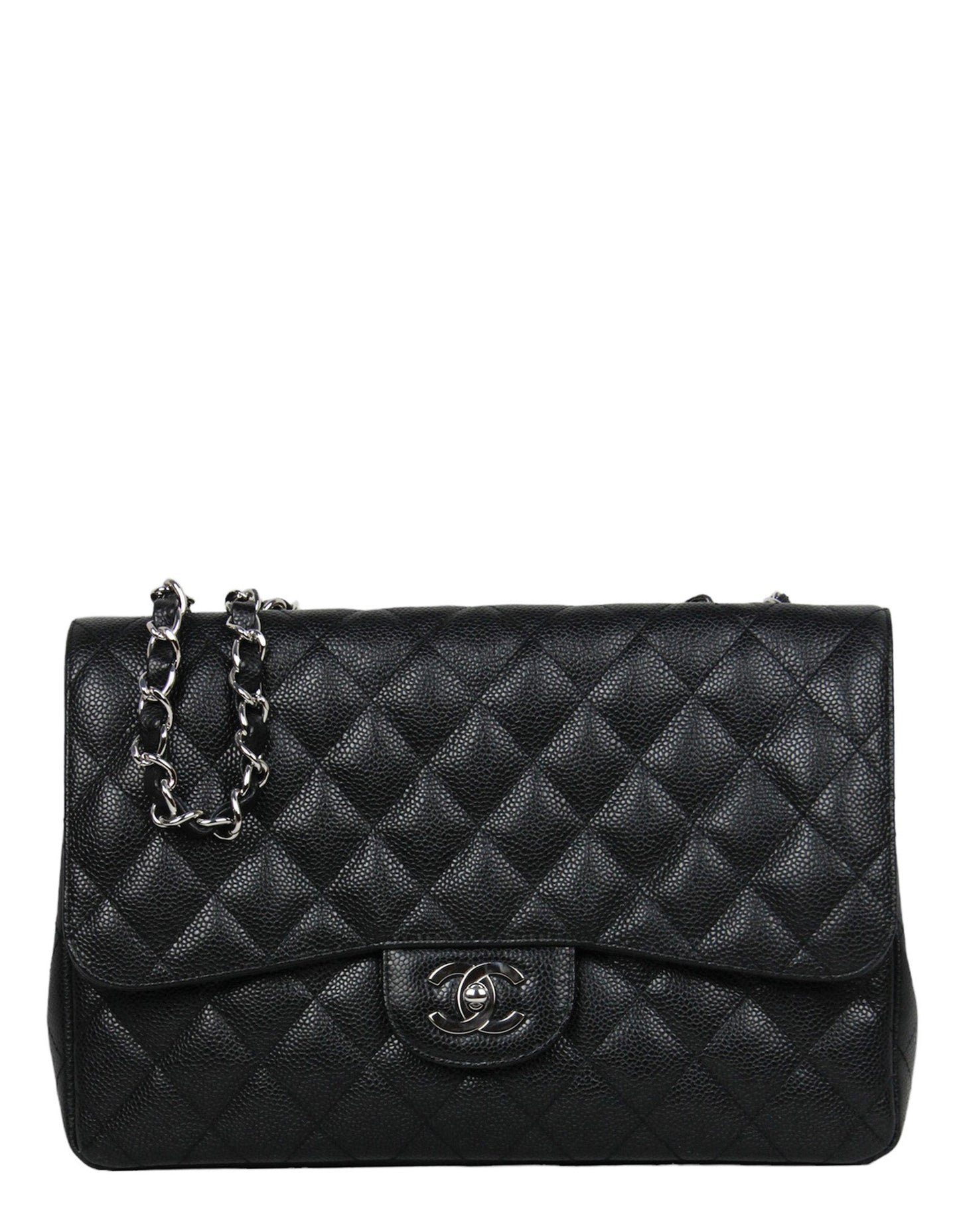 Chanel Black Caviar Leather Single Flap Jumbo Rovelle Bags