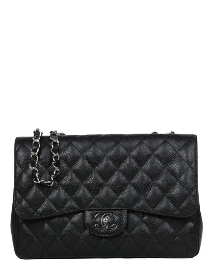 Chanel Black Caviar Leather Single Flap Jumbo Rovelle Bags