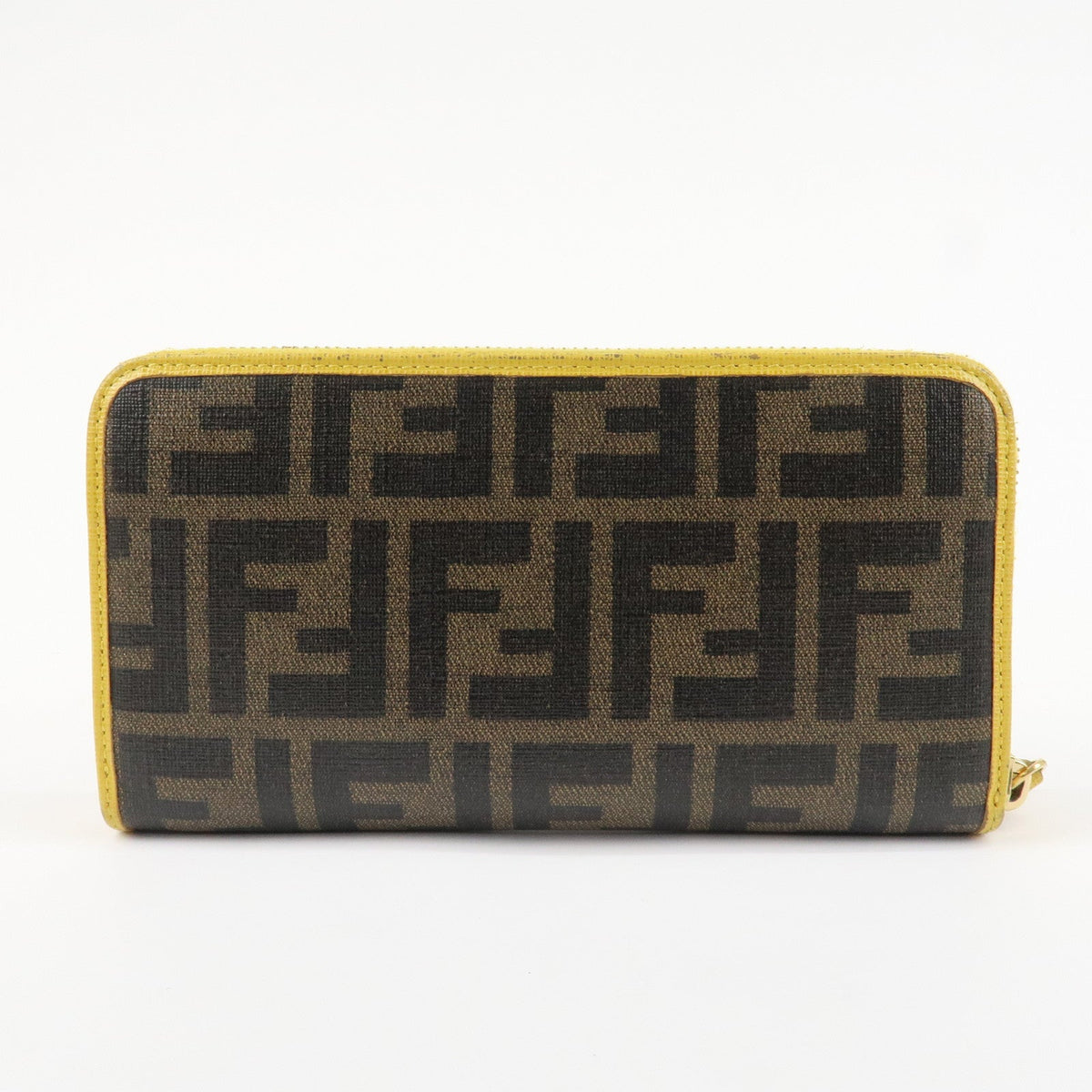 FENDI Zucca PVC Leather Round Zippy Long Wallet Brown Yellow 8M0299 Rovelle Bags
