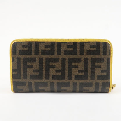 FENDI Zucca PVC Leather Round Zippy Long Wallet Brown Yellow 8M0299 Rovelle Bags