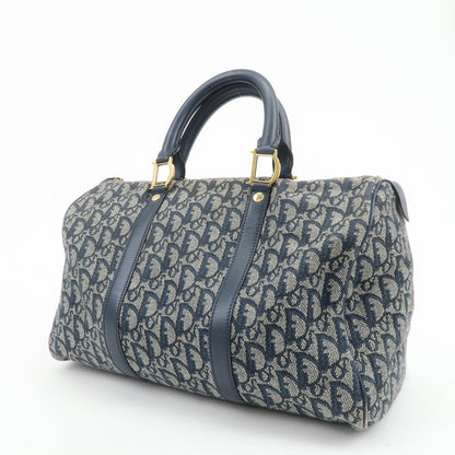 Christian Dior Trotter Jacquard Canvas Leather Boston Bag Navy Rovelle Bags
