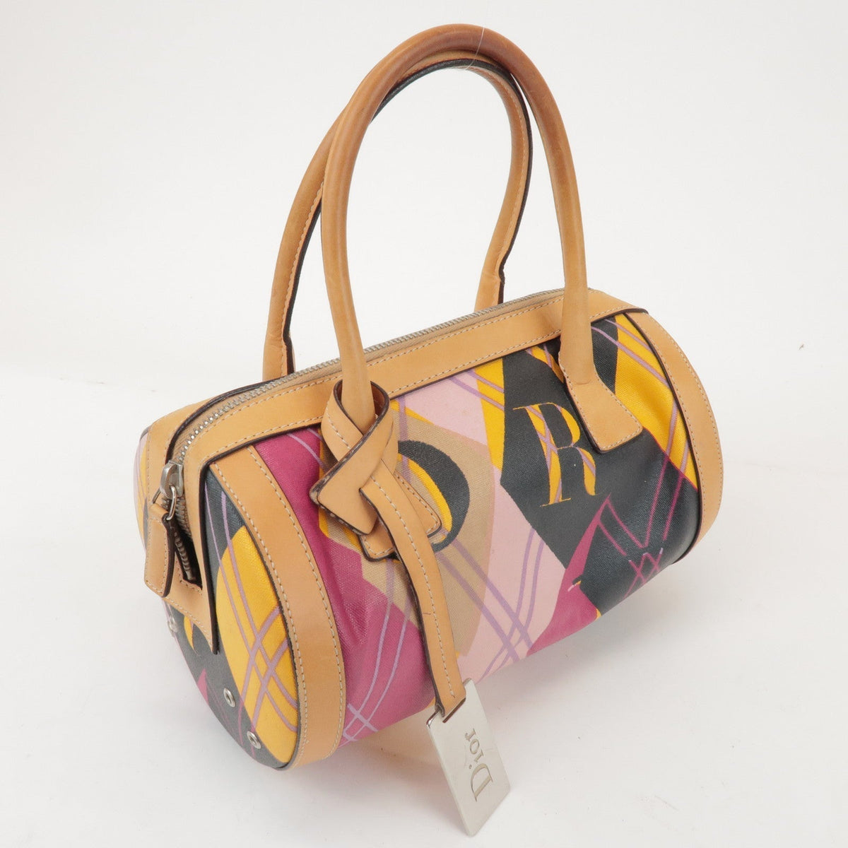 Christian Dior Pvc Leather Hand Bag Light Brown Pink Orange Rovelle Bags