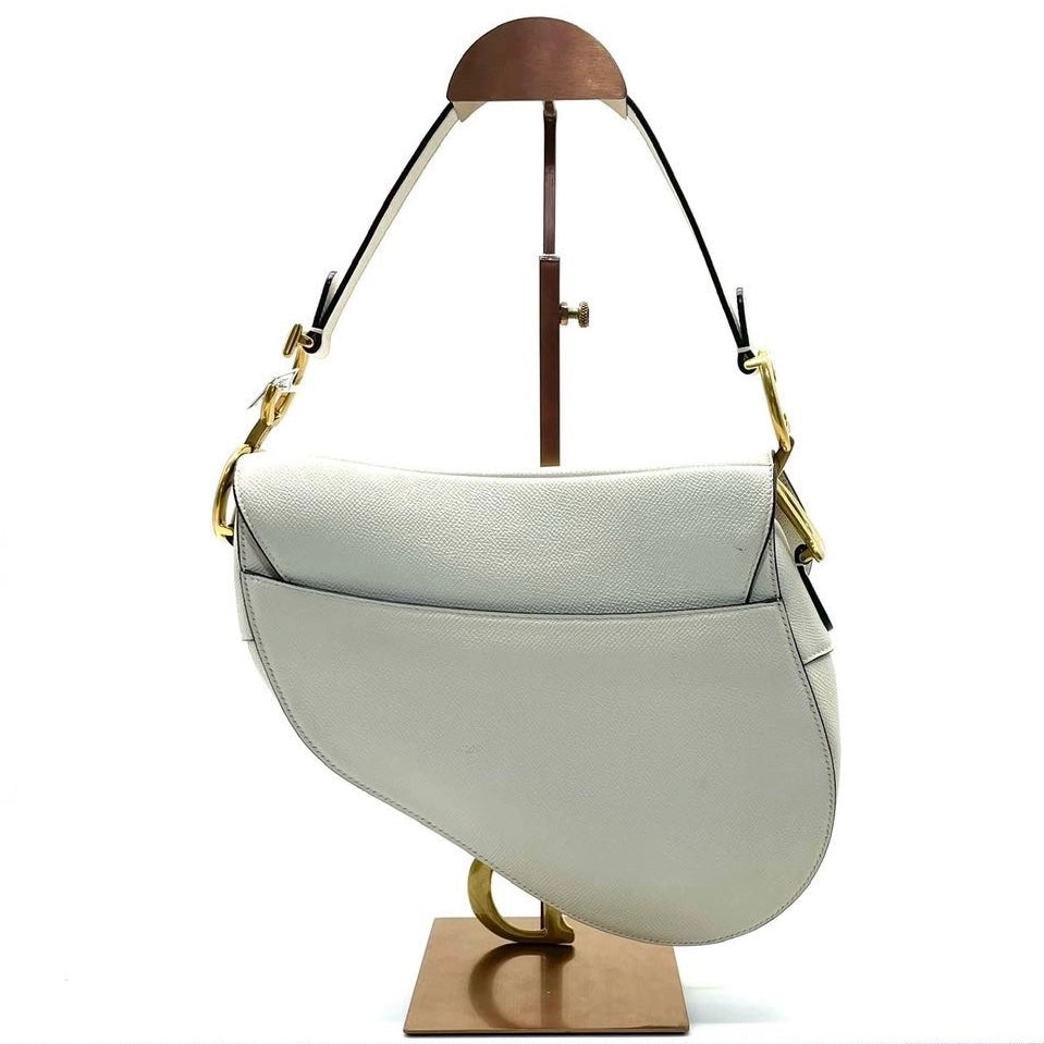 Dior Saddle White Medium Grained Leather Handbag Rovelle Bags