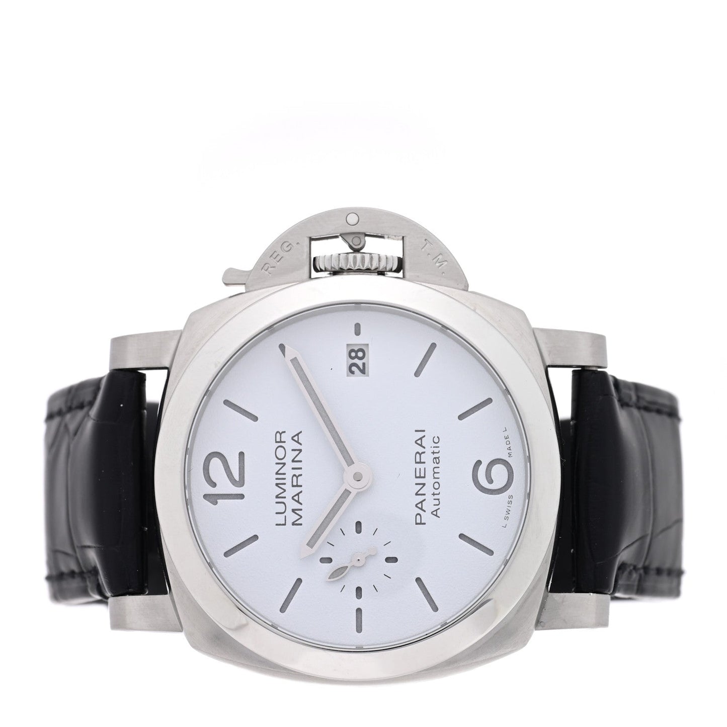 Stainless Steel Alligator 40mm Luminor Quaranta Automatic Watch White PAM01371