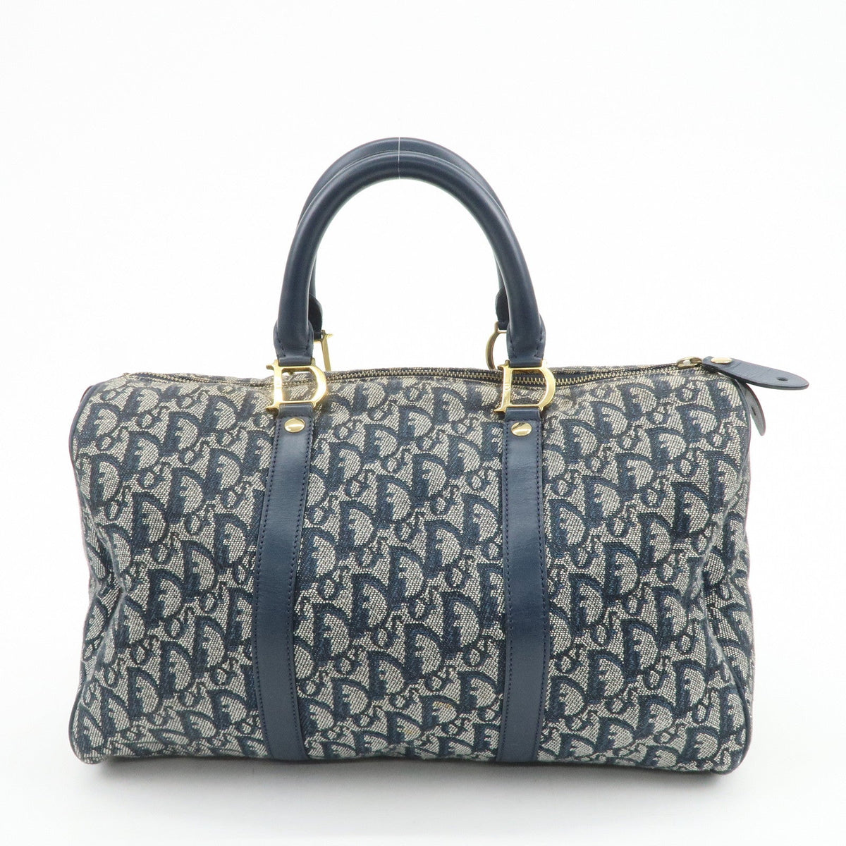 Christian Dior Trotter Jacquard Canvas Leather Boston Bag Navy Rovelle Bags