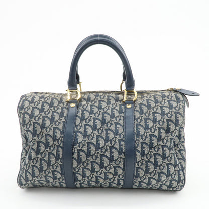 Christian Dior Trotter Jacquard Canvas Leather Boston Bag Navy Rovelle Bags