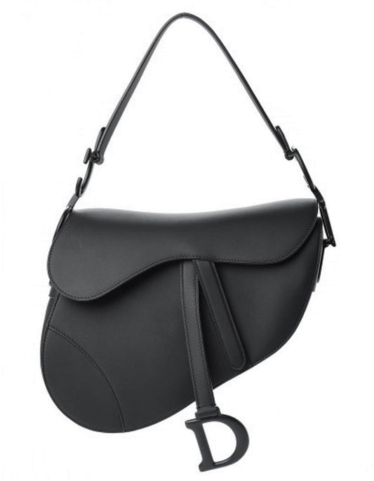 Christian Dior Black On Black Ultramatte Calfskin Leather Saddle Bag Rovelle Bags