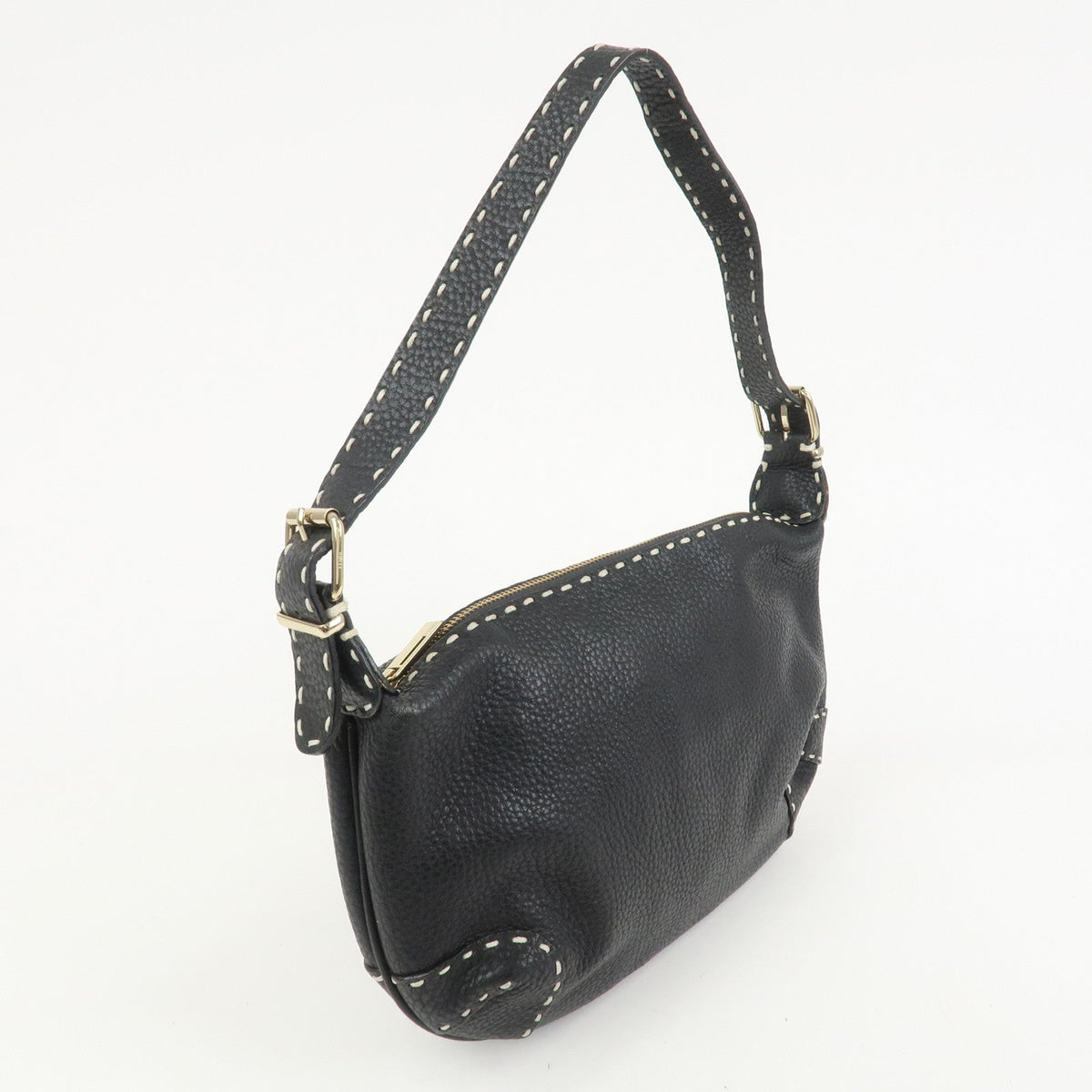 FENDI Selleria Logo Leather Shoulder Bag Hand Bag Black Rovelle Bags