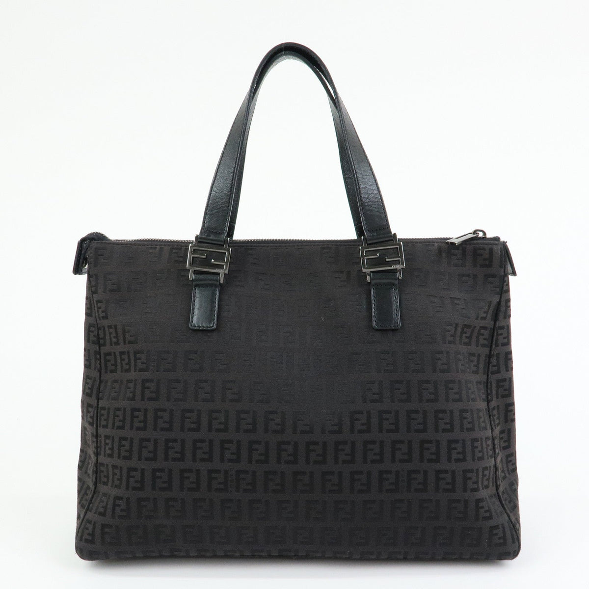 FENDI Zucchino Canvas Leather Tote Bag Hand Bag Black Rovelle Bags