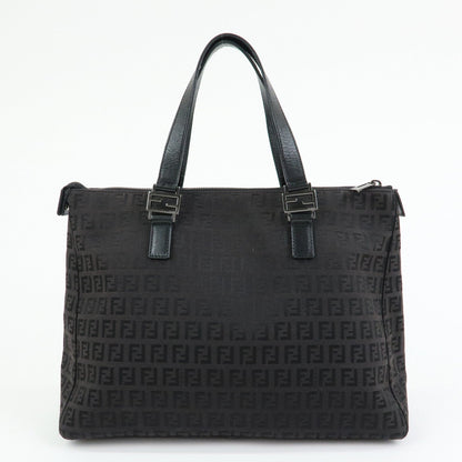FENDI Zucchino Canvas Leather Tote Bag Hand Bag Black Rovelle Bags