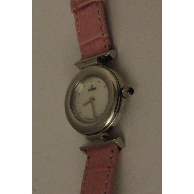 Fendi Satin Mother Of Pearl Pink Stainless Steel Submarine Mop Face And Crocodile Band Watch