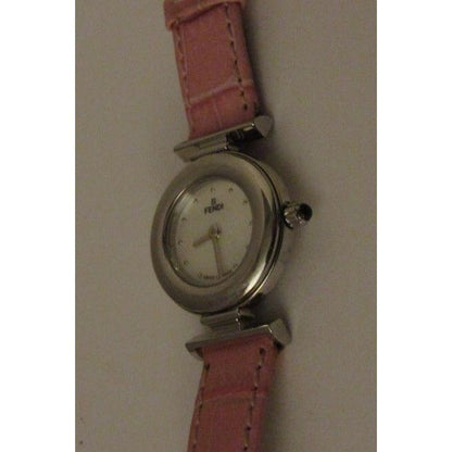 Fendi Satin Mother Of Pearl Pink Stainless Steel Submarine Mop Face And Crocodile Band Watch