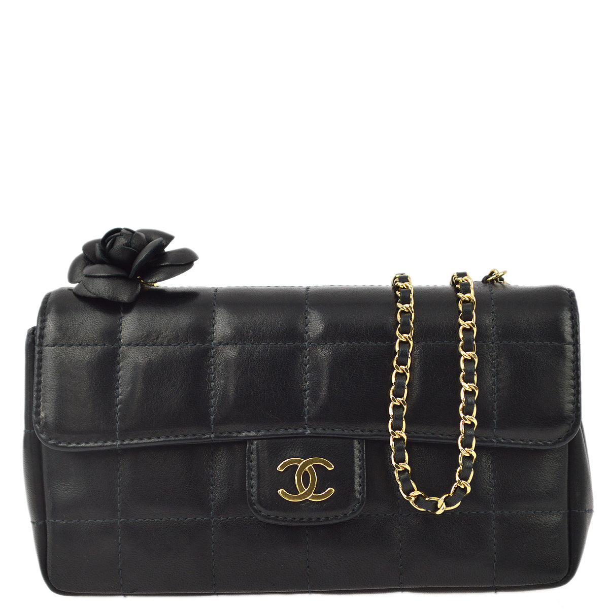 Chanel Black Lambskin Camellia Choco Bar Shoulder Bag Rovelle Bags