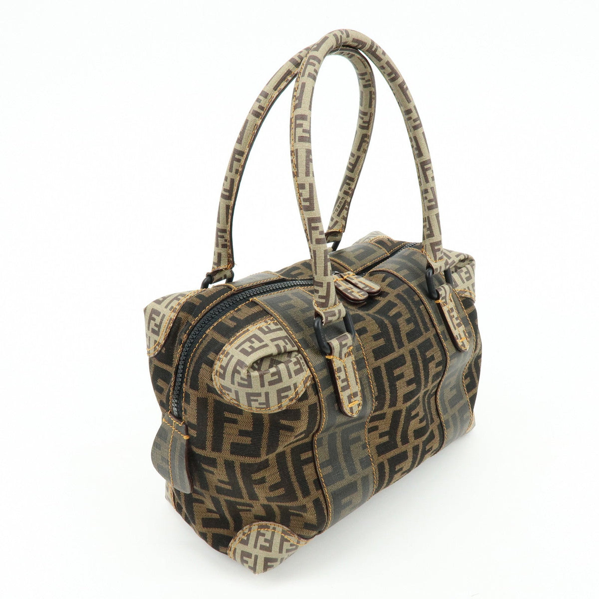 FENDI Zucca Zucchino Canvas PVC Boston Hand Bag Brown 8BL095 Rovelle Bags